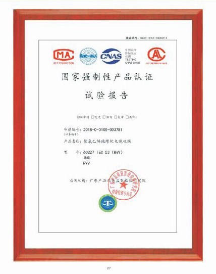 RVV/RVS电线检验报告01